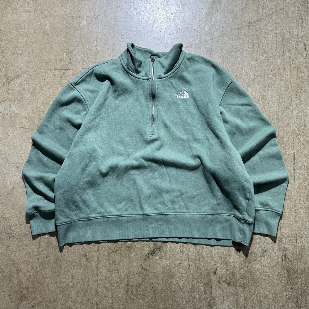 The North Face Sweatshirt Womens Large Green 1/4 Zip Pullover Circular Design